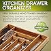 Baboon Bamboo Utensil Drawer Organizer, Adjustable Cutlery Utensil Holder, 18 x 2-Inch