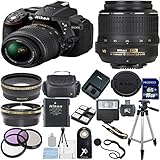 Nikon D5300 24.2 MP CMOS Digital SLR with 18-55mm f/3.5-5.6 AF-S DX VR NIKKOR Zoom Lens (Black) + Lens Cap Keeper + .43x Wide Angle Lens + 2.2x Telephoto Lens + High Power Slave Flash + Wireless Remote + Deluxe 3pc Filter Kit (UV + CPL + FLD) + Gadget Bag + 16GB Complete Accessory Bundle
