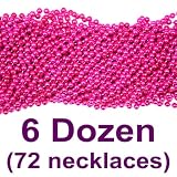 33 inch 07mm Round Metallic Hot Pink Mardi Gras Beads - 6 Dozen (72 necklaces)