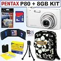 Pentax Optio P80 12.1MP Digital Camera (White) + 8GB Accessory Kit