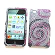 Apple iPod Touch 4 (4th Generation) Snap-on Protector Hard Case Rhinestone Cover "Black & Pink Swirly" Design