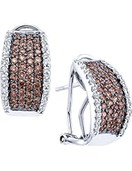 14K White Gold 1.51CT Brown & White Round Cut Diamond Fashion Earrings