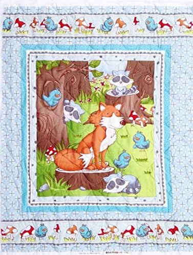 Mr. Fox & Friends Baby Animals Double Sided Quilted Fabric Panel (Pre-Quilted Baby Quilt, Quilting, Sewing, Craft Projects, & Wall Hanging) 35" x 44"