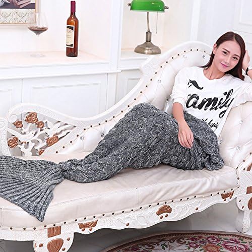 BTOZ Handmade Mermaid Tail Blanket for Adults,Warm Sofa Quilt Living room blanket for Adults and Kids 190cmX90cm(74.8 inch x35.4 inch ) (608 Gray)