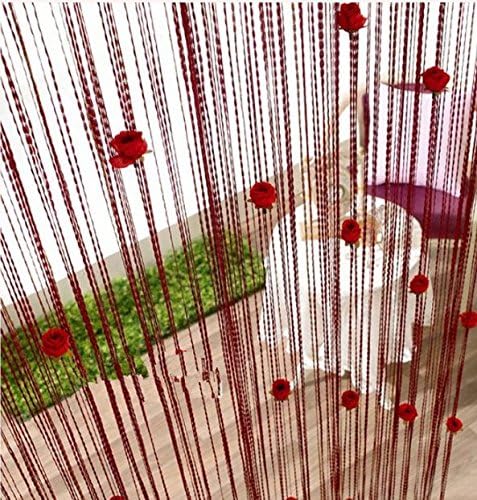 Wyqaman Romantic Solid Color Rose Fringe Door Curtain Drape String Window Curtain Divider Room Fly Screen Blind Tassel Design for Living Room (Dark-red, 100x200cm)