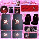 14PC Betty Boop Star Front Rear Floor Mats Seat Covers Steering Wheel Cover License Place Frame CD DVD Sun Visor Sun Shade Litter Bag Shoulder Pads Key Chain