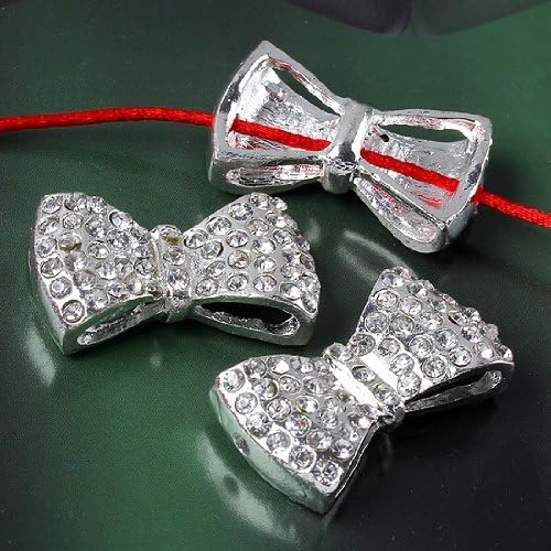 Ottery Silver Small Size 29*17*7mm Crystal Rhinestones Bow Tie Bracelet Connector Beads(not as large size as the picture)