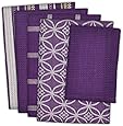 DII 100% Cotton, Machine Washable, Oversized, Basic Everyday Kitchen Dishtowel 18 x 28" Set of 5 Includes 4 Dishtowels & 1 Dishcloth - Eggplant