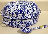 Enamelware Small Oval Roaster, Blue Marble