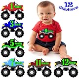 Monster Truck Milestone Month Stickers For Baby Boy - Includes Months 1-12