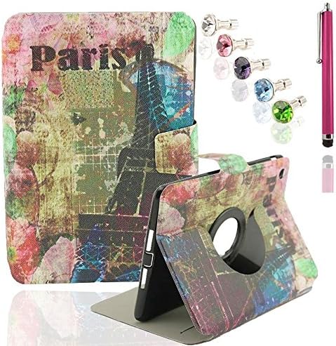 Vandot 7 in1 Accessory Set 1x Silicone TPU Cover PU Leather Case Cover Film Cover for Apple iPad 2 3 4 Case rotatable with 360-degree exact fit Leather Case Shell Smart Cover Magnetic Case Mobile Phone PU Leather Case Magnetic clasp New Flip Book Style Multi-Function protective synthetic Leather + 1x Pink Metal Stylus Touch Pen + 5x 3.5mm diamond rhinestone pearl dust plugs Anti dust plug - Paris Eiffel Tower Eiffel Tower - Black Blue Pink Rose Green
