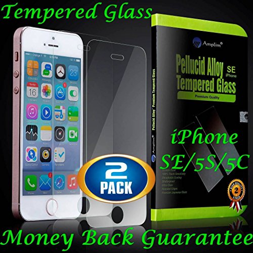 iPhone SE 5S 5C 5 Tempered Glass Screen Protector: Amplim® 2-Pack Protective Cover. 9H Ultra Clear Scratch Proof Bubble Free Anti Fingerprint Rounded Edge 3D Touch. Invisible Front Display Protection