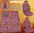 11pc Safari Pink Zebra Print Car Floor Mats, Low Back Seat Covers, Steering Wheel Cover & Shoulder Pad Set