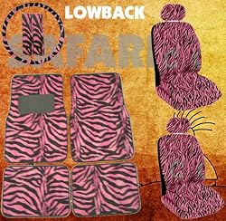 11pc Safari Pink Zebra Print Car Floor Mats, Low Back Seat Covers, Steering Wheel Cover & Shoulder Pad Set