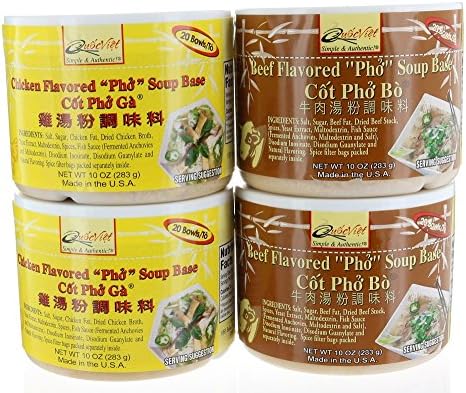 Vietnamese Pho Flavored Soup Base 4 Combo Pack, 2 Chicken &amp; 2 Beef Char 10 oz/283 grams each