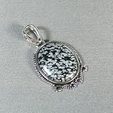 Snowflake Obsidian Silver Plated pendant - Black Circular Snowflake Stone