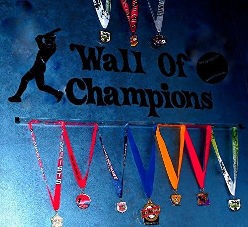 WALL OF CHAMPS: Baseball 15 Medal Wall Display Set + Sports Decals (Black)