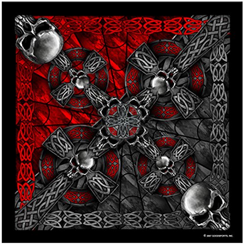 Celtic Cross and Gothic Skulls Biker Bandana measures 21