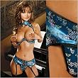 Tapestry Open Cup/Cupless Bra and Garter Set in Plus Sizes 1x/2x 3x/4x Turquoise