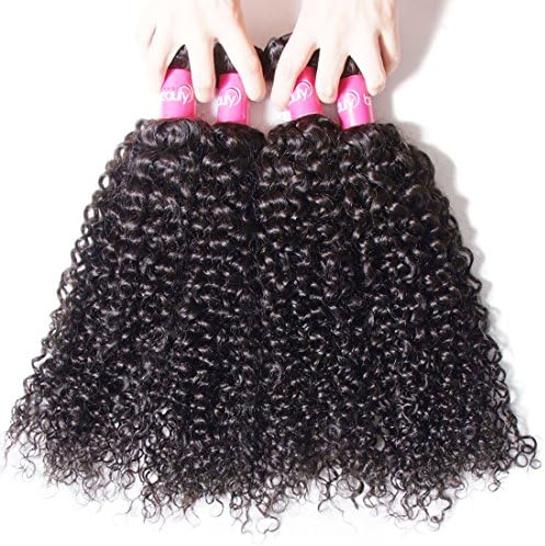 ALI JULIA 12 14 16 18 Inch 4 Bundles Brazilian Virgin Curly Hair Weave 7A Grade 100% Unprocessed Human Hair Weave Extensions Natural Color 95-100g/pc