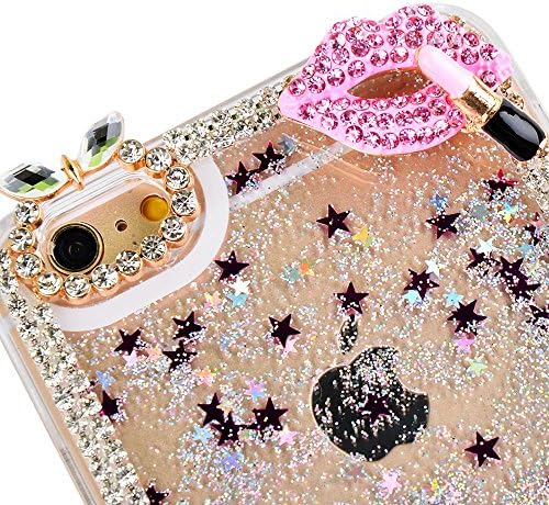 Case for Apple iPhone 6,IFSCASE® Cover for iPhone 6,Case for iPhone 6 with 4.7 inch Screen,Hard Case for iPhone 6,Creative Design Flowing Liquid Floating Luxury Diamond Crystal Butterfly/Lipstick Lips/ Faux Fur Rhinestone 3D Bling Glitter Sparkle Falling Stars Hard Case For Apple iPhone 6 With 4.7 inch Screen With 2PCS Free IFSCASE® Lovely Elephant Portable Silicon Phone Holder Stand Stents (Lips lipstick-White)
