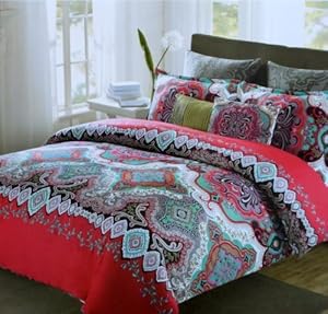 Duvet Set Full / Queen 3 Piece Max Studio Home Duvet Cover & 2 Standard Shams in Paisley Morrocan Print