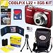 Nikon Coolpix L22 12.1MP Digital Camera (Red-primary) + 8GB Accessory Kit