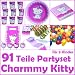 91-teiliges CHARMMY KITTY PARTY SET für Kindergeburtstag mit 8 Kinder: Teller, Becher, Servietten, Trinkhalme, Einladungen, Partytüten, Luftschlangen, Luftballons, u.v.m. von Riethmüller // Hello Motto Deko Fest Katzen Kinder Geburtstag