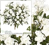 61eHZRL%2BA L. SL160  Three 26 Artificial Open Rose Silk Flower Bushes with Dew Drops  Cream White