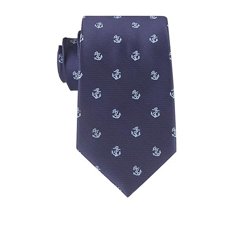 Mens' Fashion Business Solid, Woven, Stripes Necktie Tie ,Blue Anchor