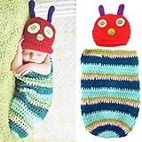 Foxnovo Cute Caterpillar Style Baby Infant Newborn Handmade Crochet Beanie Hat Clothes Baby Photograph Props (Blue)