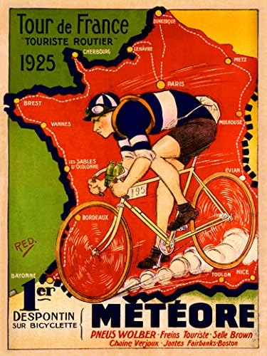 1925 Tour de France Meteore Toulon Nice Paris Bicycle Cycle Bike Race French UNIQUE Vintage Poster Repro Many Standard Image Sizes for Framing. (30" X 40" Image MATTE PAPER)