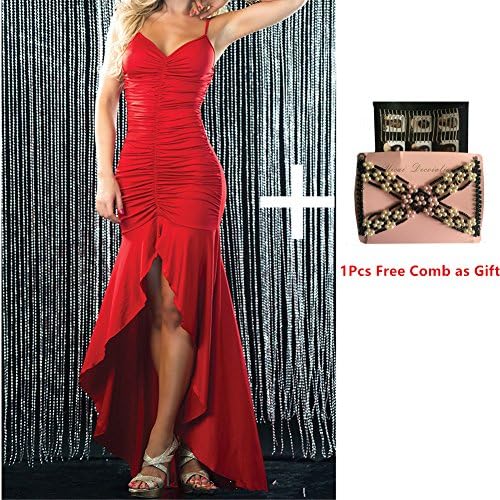 Fashion Women Irregular Low Cut Long Evening Dancing Prom Dress 3 Colors 6 Sizes (M, Red)