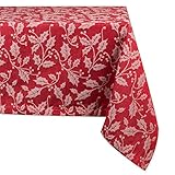 DII 100% Cotton, Machine Washable, Dinner and Holiday Tablecloth 52x52", Holly Flourish, Seats 4 Peo