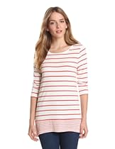 Hot Sale Isaac Mizrahi Jeans Women's Bethanny Top 3/4 Sleeve, White/Cayenne, Small