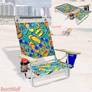 Deluxe 5 pos Lay Flat Aluminum Beach Chair w/ Cup Holder & Storage Pouch