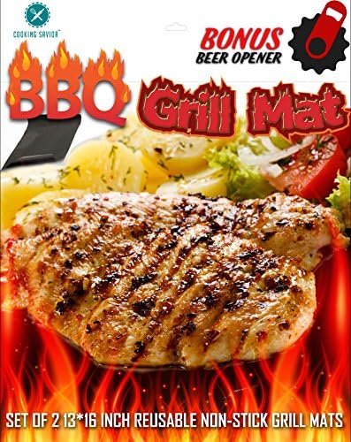 3 in 1, Oven Liner, Premium BBQ Grill Mat and Baking Mat - Set of 2 - Non-stick - Extra Thick - Bonus Beer Opener - Bonus Recipe eBook