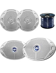 Car Audio or Theater: Marine Speaker Package: 2x JBL MS9520 6x9" 2-Way White Coaxial Marine Speakers Bundle Combo With 2x JBL MS6510 6.5" Inch Boat Speakers + Enrock 50 Foot 16g Speaker Wire - JBL Enrock