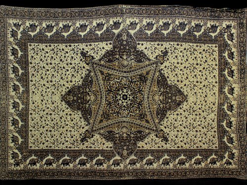 Cream, Black & Brown Elephant with Stars Indian Tapestry - Wall Hanging for Hippies