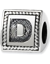 Reflection Beads Silver Letter D 3 Sided Alphabet Block Bead