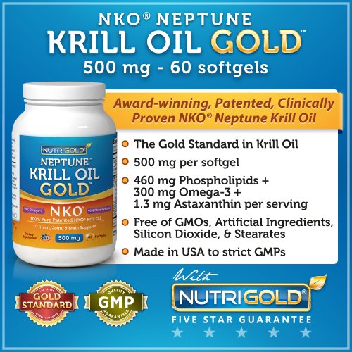 NKO Neptune Krill Oil Gold, 500mg, 60 Softgels (100% Pure NKO Neptune Krill Oil with Astaxanthin) #1 in Omega 3 Krill Oil Supplements