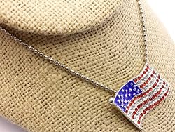 American Flag USA with Crystal Stones Necklace