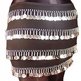 Belly Dance Coin Hip Scarf, Four Row Rectangle, Georgette Fashion Colors Available