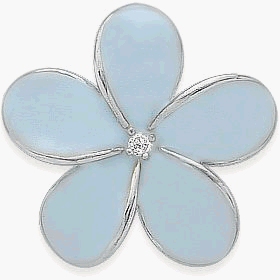 Sterling Silver & Light Blue Enamel Flower Style Brooch