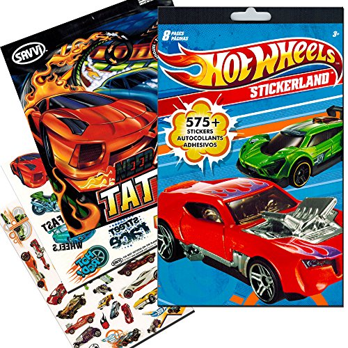 Hot Wheels Stickers and Cars Tattoos Party Favor Pack (575 Stickers & 50 Temporary Tattoos)
