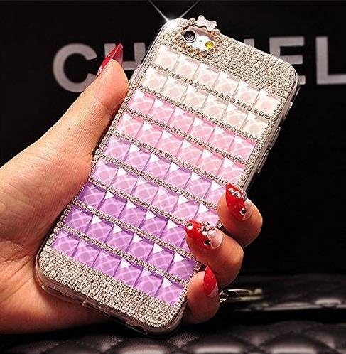 Green Fashion(TM) Set Auger Pure Manual Pasting Fashion New Case For Apple iPhone 6 Plus 5.5 inch Mobile Phone with 3D bling Rhinestone - The Gradient Of Purple