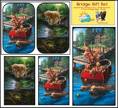 Bridge Gift Set - Golden - Double Deck Playing Cards - Score Pad - 2 Sets of Tallies