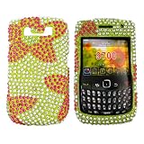 For Blackberry Curve 8900 Bling Hard Case Red Flower Gr
