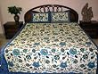 Coton Bedsheets-trendy Block Print Bedspreads Cream Blue Bedding Set Bed Linen