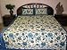 Coton Bedsheets-trendy Block Print Bedspreads Cream Blue Bedding Set Bed Linen